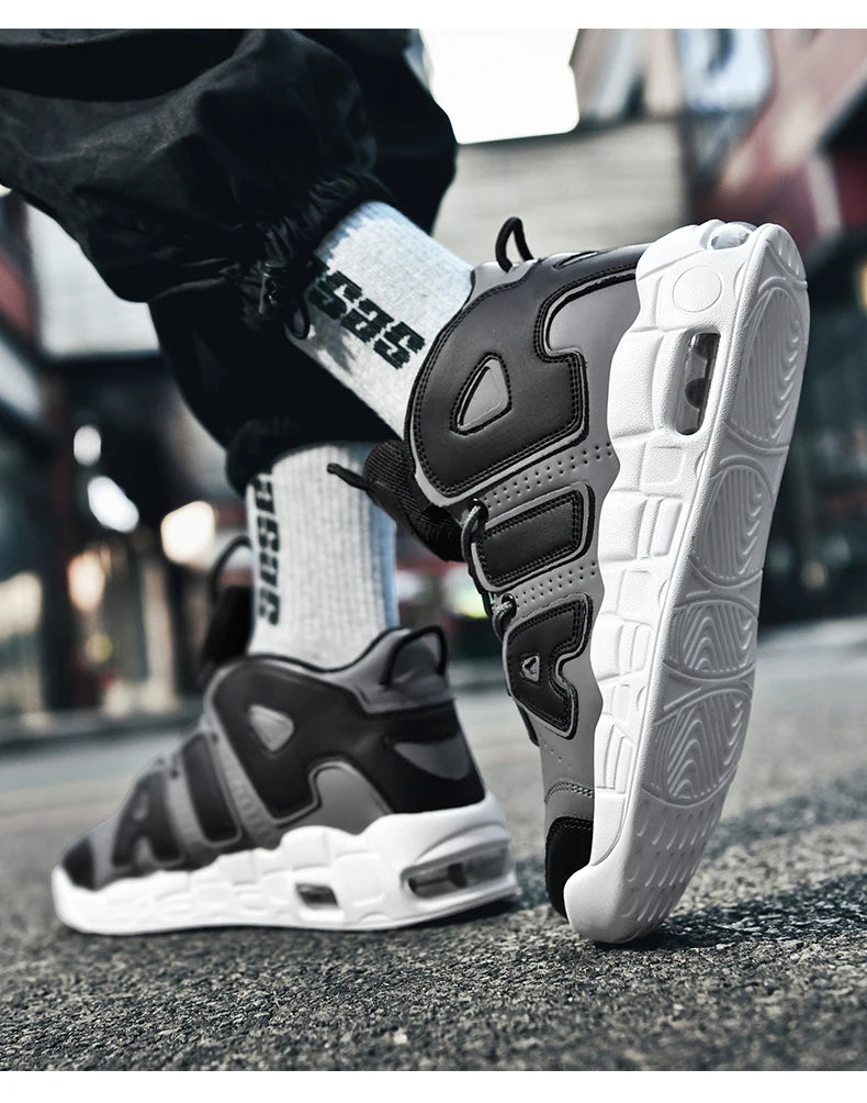 New Large-sized High-top Men's Shoes, Lightweight and Anti-slip Air Cushioned Sports Running Shoes, Casual Basketball Shoes