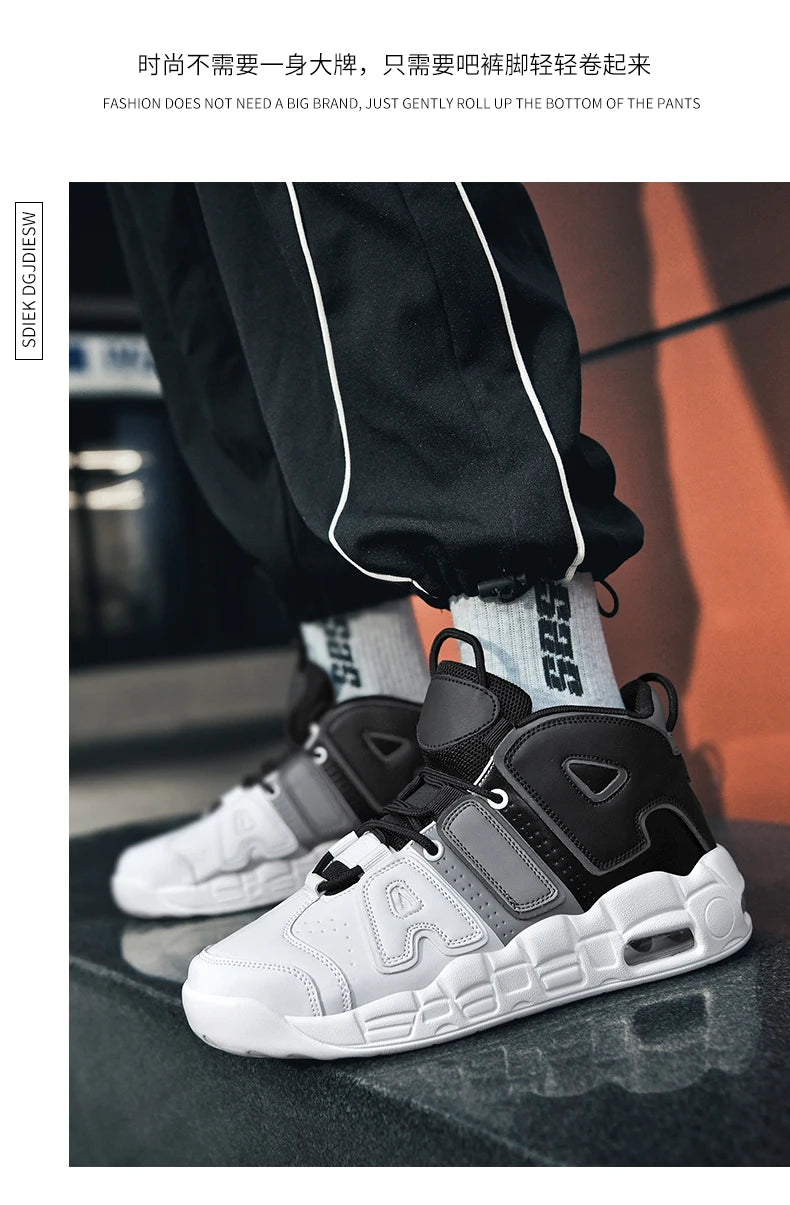 New Large-sized High-top Men's Shoes, Lightweight and Anti-slip Air Cushioned Sports Running Shoes, Casual Basketball Shoes