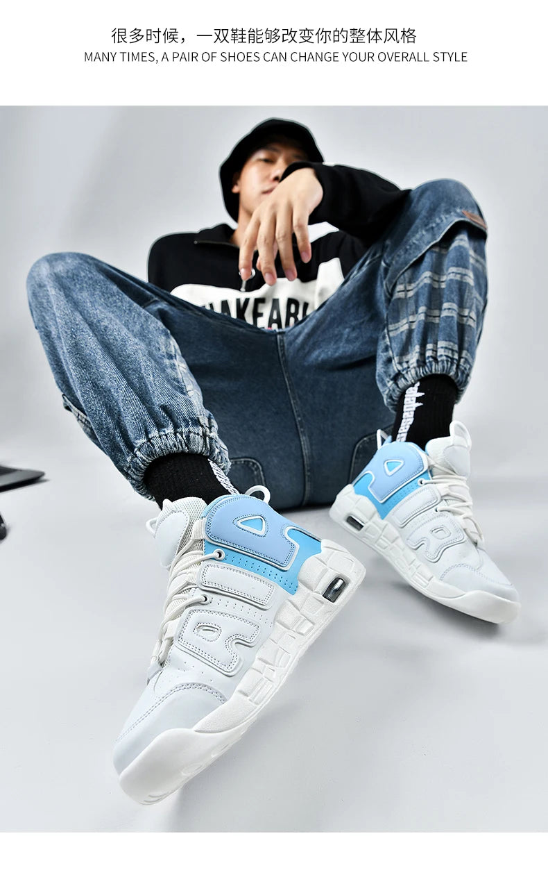 New Large-sized High-top Men's Shoes, Lightweight and Anti-slip Air Cushioned Sports Running Shoes, Casual Basketball Shoes