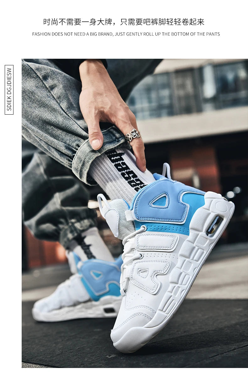 New Large-sized High-top Men's Shoes, Lightweight and Anti-slip Air Cushioned Sports Running Shoes, Casual Basketball Shoes