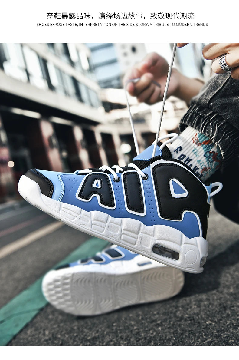 New Large-sized High-top Men's Shoes, Lightweight and Anti-slip Air Cushioned Sports Running Shoes, Casual Basketball Shoes