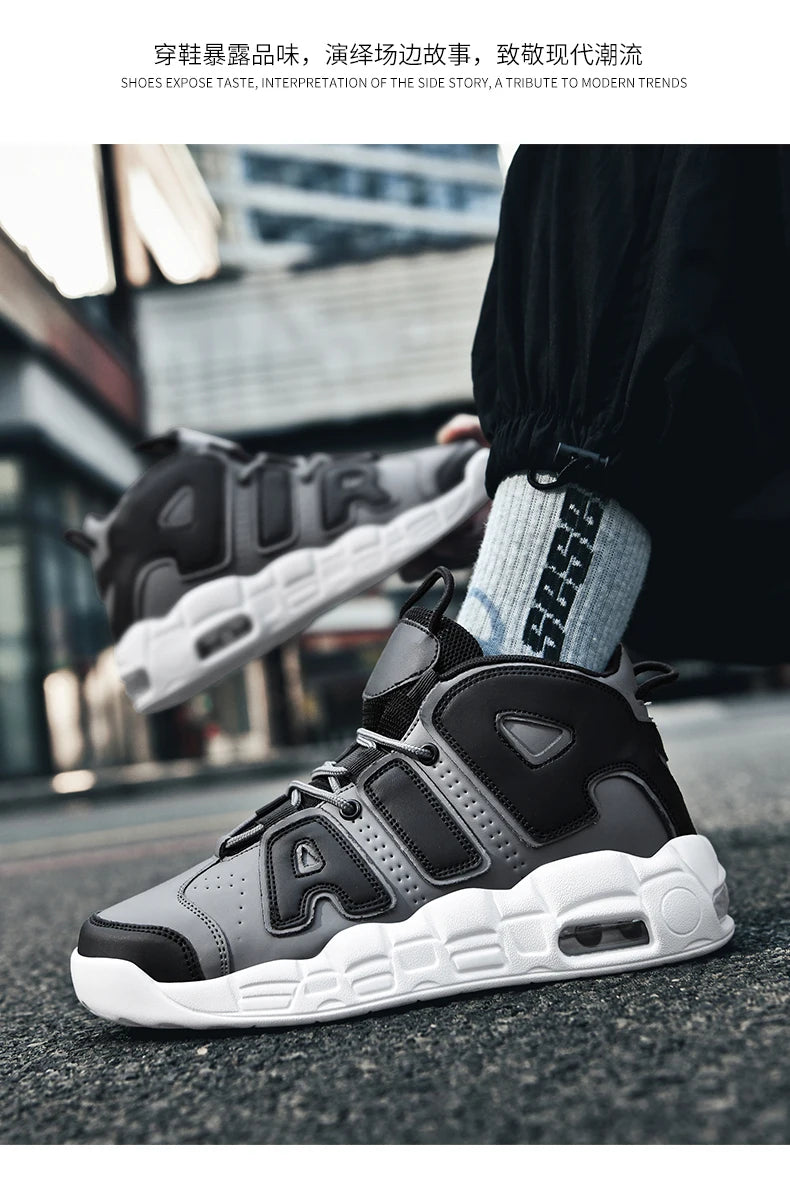 New Large-sized High-top Men's Shoes, Lightweight and Anti-slip Air Cushioned Sports Running Shoes, Casual Basketball Shoes