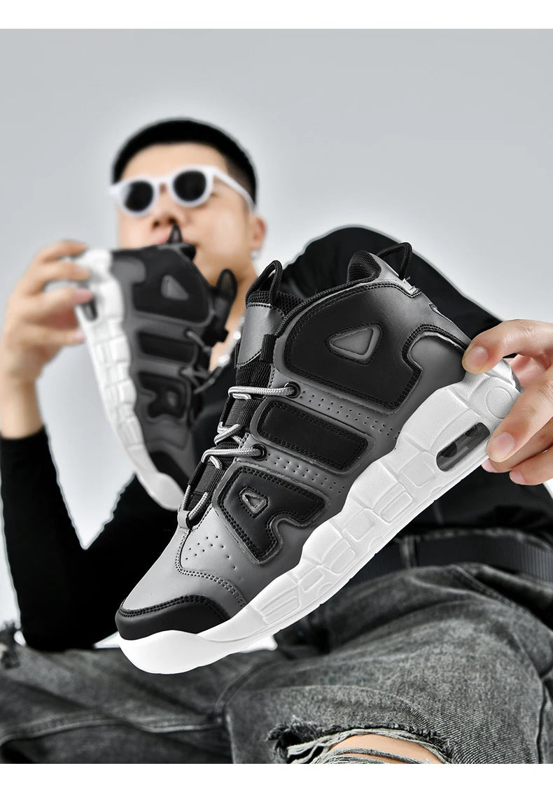 New Large-sized High-top Men's Shoes, Lightweight and Anti-slip Air Cushioned Sports Running Shoes, Casual Basketball Shoes