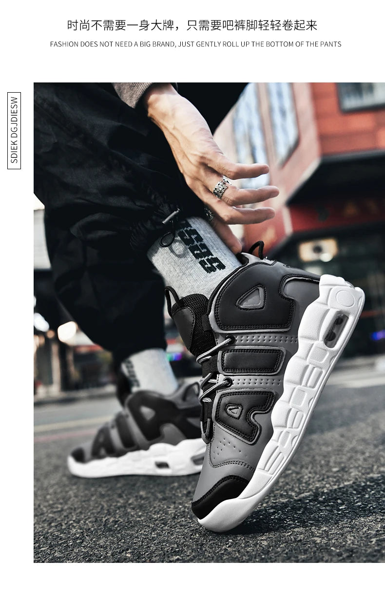New Large-sized High-top Men's Shoes, Lightweight and Anti-slip Air Cushioned Sports Running Shoes, Casual Basketball Shoes