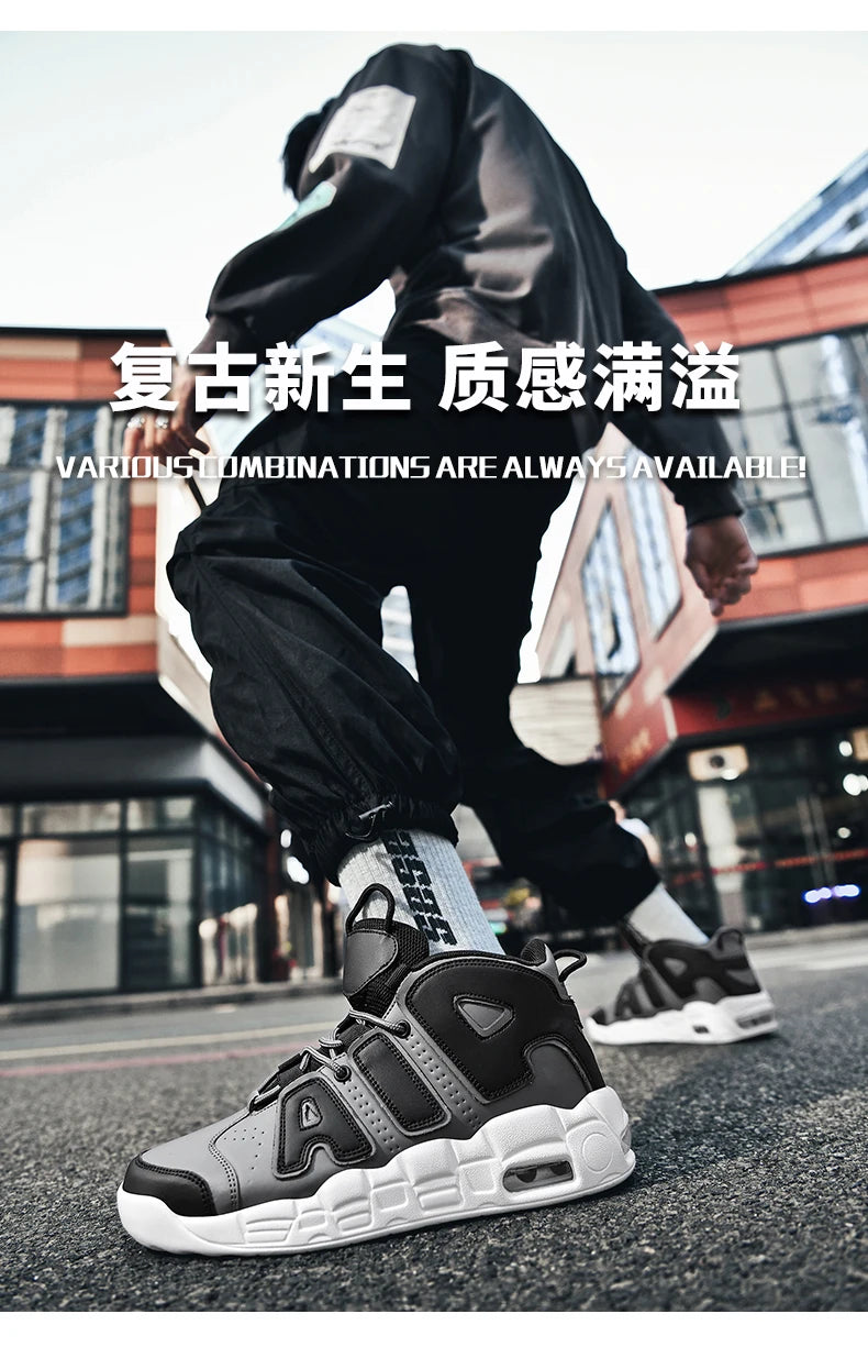 New Large-sized High-top Men's Shoes, Lightweight and Anti-slip Air Cushioned Sports Running Shoes, Casual Basketball Shoes