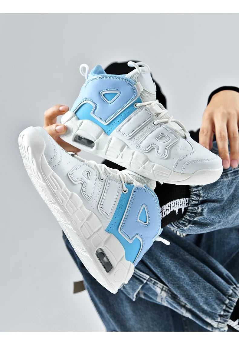 New Large-sized High-top Men's Shoes, Lightweight and Anti-slip Air Cushioned Sports Running Shoes, Casual Basketball Shoes