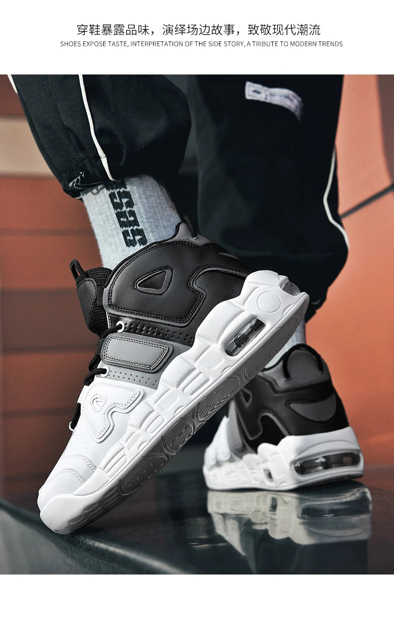 New Large-sized High-top Men's Shoes, Lightweight and Anti-slip Air Cushioned Sports Running Shoes, Casual Basketball Shoes