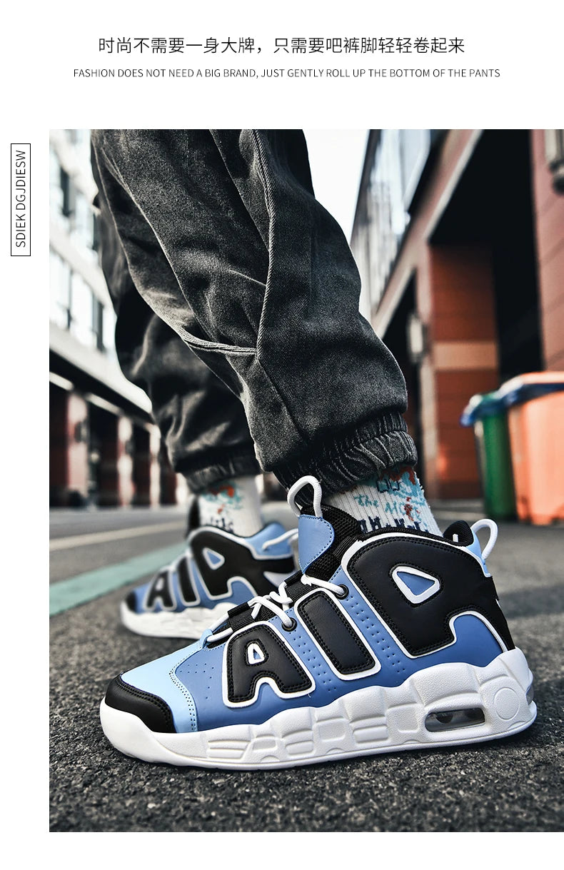 New Large-sized High-top Men's Shoes, Lightweight and Anti-slip Air Cushioned Sports Running Shoes, Casual Basketball Shoes