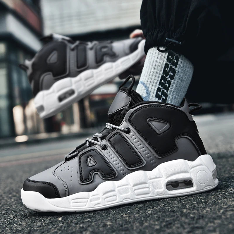 New Large-sized High-top Men's Shoes, Lightweight and Anti-slip Air Cushioned Sports Running Shoes, Casual Basketball Shoes