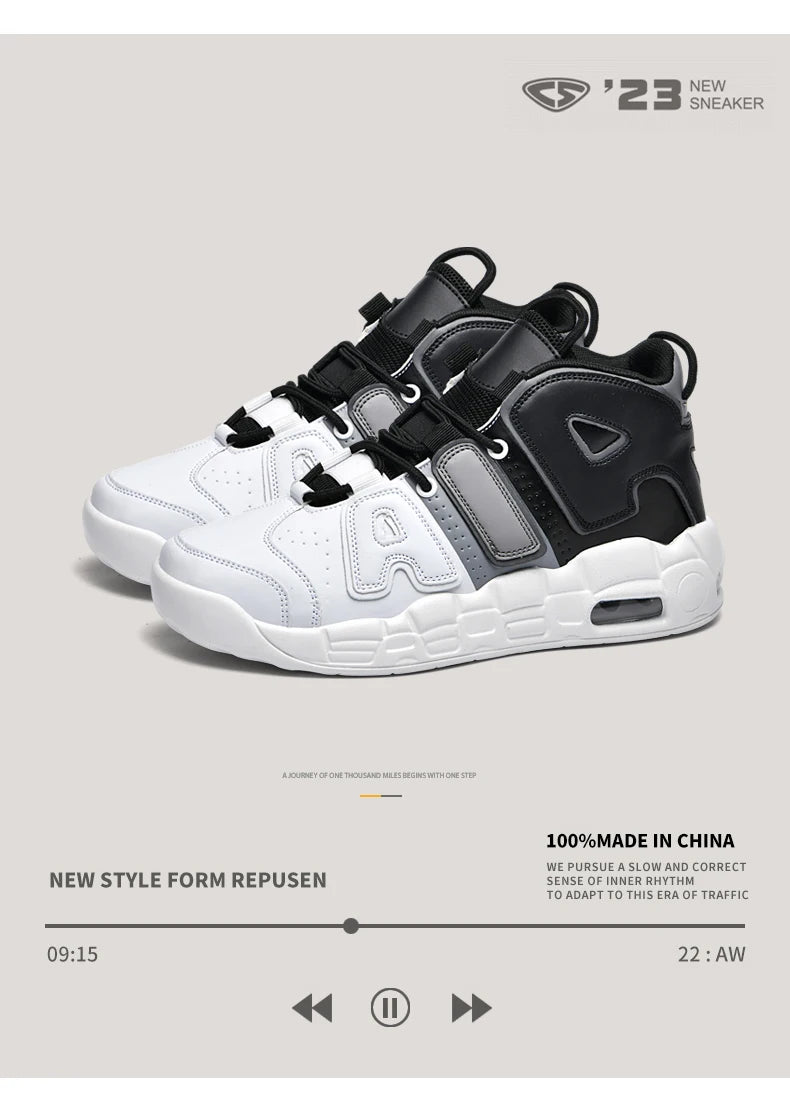 New Large-sized High-top Men's Shoes, Lightweight and Anti-slip Air Cushioned Sports Running Shoes, Casual Basketball Shoes