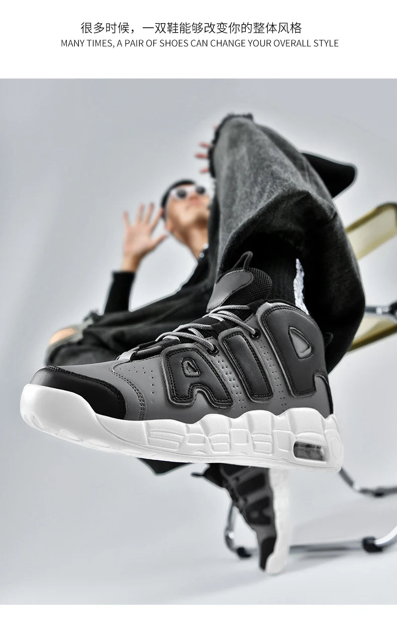 New Large-sized High-top Men's Shoes, Lightweight and Anti-slip Air Cushioned Sports Running Shoes, Casual Basketball Shoes