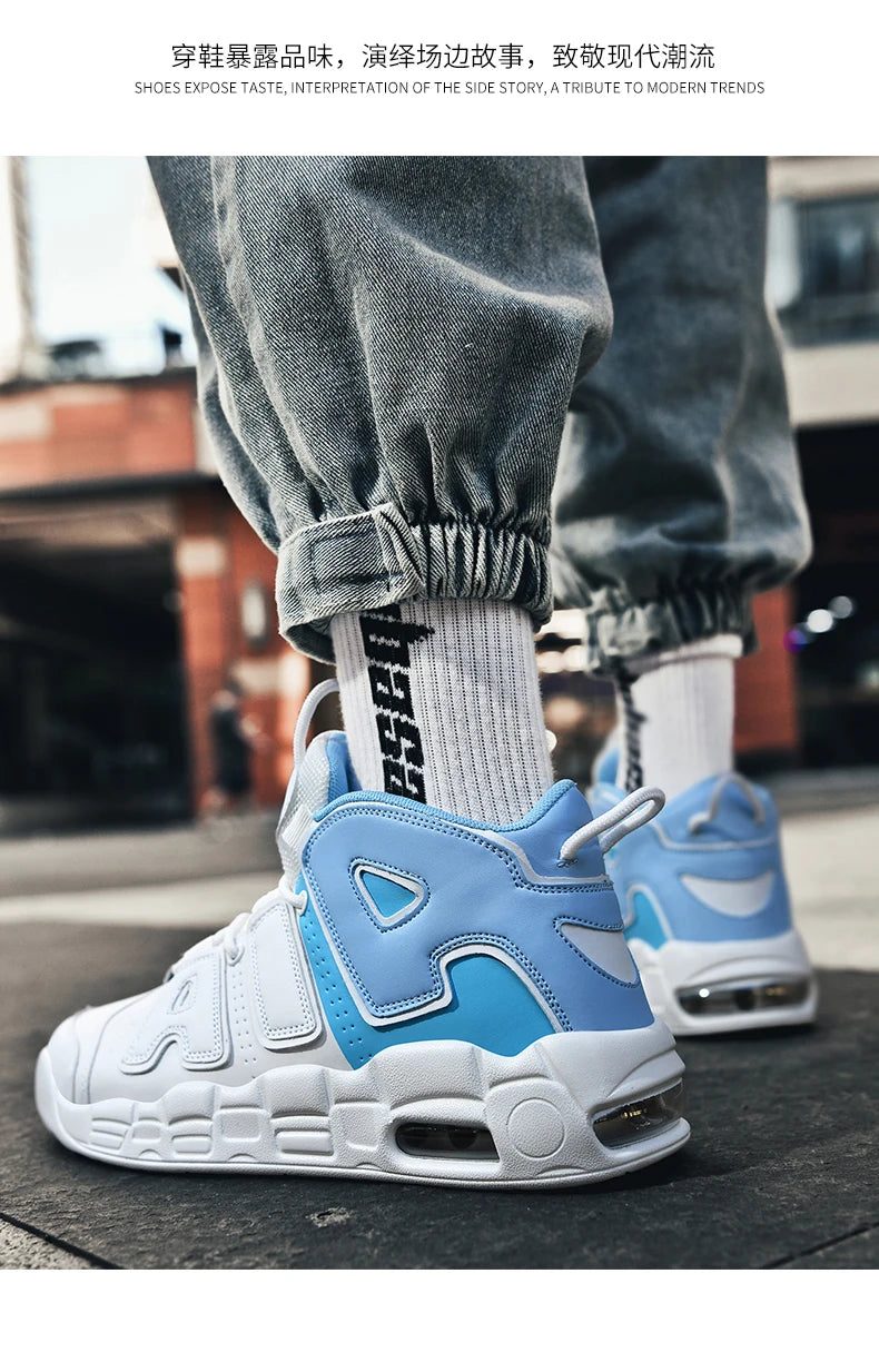 New Large-sized High-top Men's Shoes, Lightweight and Anti-slip Air Cushioned Sports Running Shoes, Casual Basketball Shoes